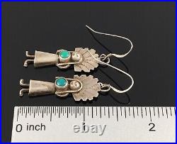 Native American Navajo Handmade Sterling Silver & Turquoise Kachina Earrings