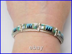 Native American Navajo Indian Wilbert Benally Sterling Silver Inlay Bracelet