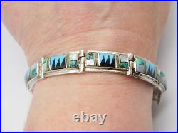 Native American Navajo Indian Wilbert Benally Sterling Silver Inlay Bracelet