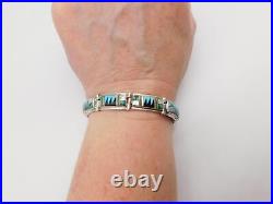 Native American Navajo Indian Wilbert Benally Sterling Silver Inlay Bracelet