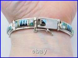 Native American Navajo Indian Wilbert Benally Sterling Silver Inlay Bracelet