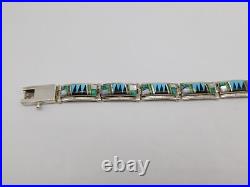 Native American Navajo Indian Wilbert Benally Sterling Silver Inlay Bracelet