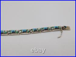 Native American Navajo Indian Wilbert Benally Sterling Silver Inlay Bracelet