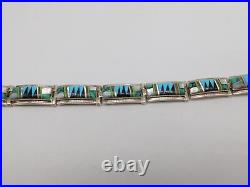 Native American Navajo Indian Wilbert Benally Sterling Silver Inlay Bracelet