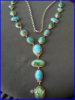 Native American Navajo MultiColor Turquoise Sterling Silver Lariat Link Necklace