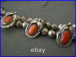 Native American Navajo Orange Coral Sterling Silver DoubleStranded Bead Necklace