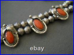 Native American Navajo Orange Coral Sterling Silver DoubleStranded Bead Necklace