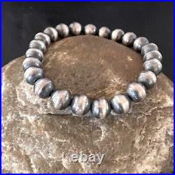 Native American Navajo Pearl 8mm Beads 8 Sterling Silver Stretch Bracelet 99088