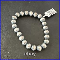 Native American Navajo Pearl 8mm Beads 8 Sterling Silver Stretch Bracelet 99088