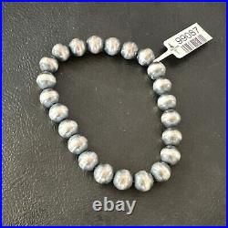 Native American Navajo Pearl 8mm Beads 8 Sterling Silver Stretch Bracelet 99088