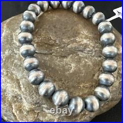 Native American Navajo Pearl 8mm Beads 8 Sterling Silver Stretch Bracelet 99088