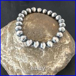 Native American Navajo Pearl 8mm Beads 8 Sterling Silver Stretch Bracelet 99088