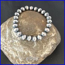 Native American Navajo Pearl 8mm Beads 8 Sterling Silver Stretch Bracelet 99088