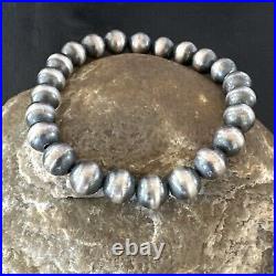 Native American Navajo Pearl 8mm Beads 8 Sterling Silver Stretch Bracelet 99088