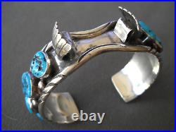 Native American Navajo Rich Blue Turquoise Row Sterling Silver Watch Bracelet