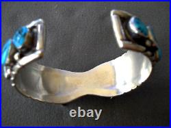 Native American Navajo Rich Blue Turquoise Row Sterling Silver Watch Bracelet