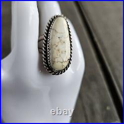 Native American Navajo Ring White Buffalo Turquoise Sterling Silver HB Signed925