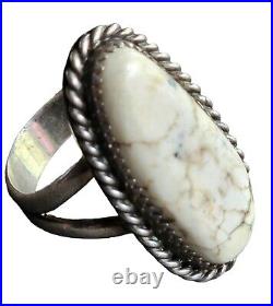 Native American Navajo Ring White Buffalo Turquoise Sterling Silver HB Signed925