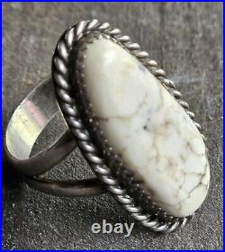 Native American Navajo Ring White Buffalo Turquoise Sterling Silver HB Signed925