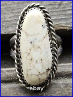 Native American Navajo Ring White Buffalo Turquoise Sterling Silver HB Signed925