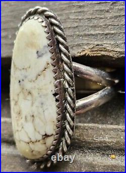 Native American Navajo Ring White Buffalo Turquoise Sterling Silver HB Signed925