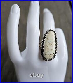 Native American Navajo Ring White Buffalo Turquoise Sterling Silver HB Signed925