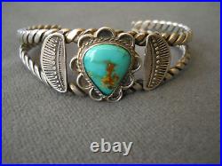 Native American Navajo Royston Turquoise Sterling Silver Stamped Rope Bracelet