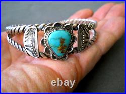 Native American Navajo Royston Turquoise Sterling Silver Stamped Rope Bracelet