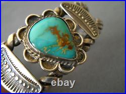 Native American Navajo Royston Turquoise Sterling Silver Stamped Rope Bracelet