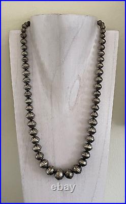 Native American Navajo Sterling Silver Necklace with 55 Stamped Graduated Beads