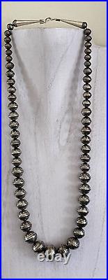 Native American Navajo Sterling Silver Necklace with 55 Stamped Graduated Beads