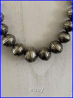 Native American Navajo Sterling Silver Necklace with 55 Stamped Graduated Beads