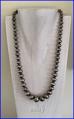 Native American Navajo Sterling Silver Necklace with 55 Stamped Graduated Beads