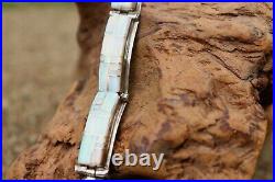 Native American Navajo Sterling Silver Opal Inlay Link Bracelet Signed D