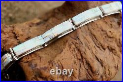 Native American Navajo Sterling Silver Opal Inlay Link Bracelet Signed D