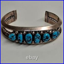 Native American Navajo Sterling Silver Turquoise Cuff Bracelet Sz 7.25