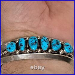 Native American Navajo Sterling Silver Turquoise Cuff Bracelet Sz 7.25