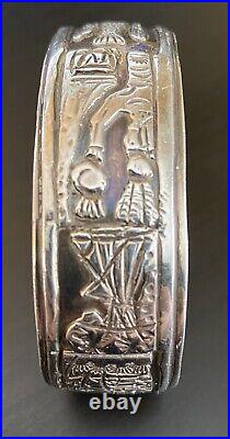 Native American Navajo Storyteller Silver Cuff Bracelet Signed Victor Hicks