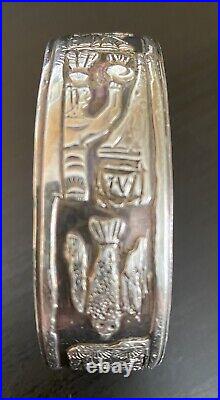 Native American Navajo Storyteller Silver Cuff Bracelet Signed Victor Hicks