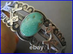 Native American Navajo Turquoise Sterling Silver Stamps /Dog Repousse Bracelet