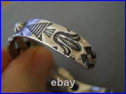 Native American Navajo Turquoise Sterling Silver Stamps /Dog Repousse Bracelet