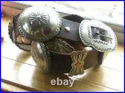 Native American Navajo XLG Leather Backed CONCHO BELT, Nickel Silver, 42 45