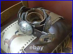 Native American Navajo XLG Leather Backed CONCHO BELT, Nickel Silver, 42 45