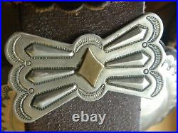 Native American Navajo XLG Leather Backed CONCHO BELT, Nickel Silver, 42 45