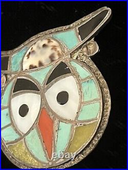 Native American Old ZUNI multi-stone Inlay Silver Pendant