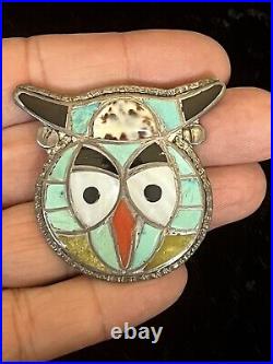 Native American Old ZUNI multi-stone Inlay Silver Pendant