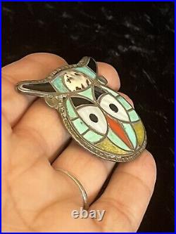 Native American Old ZUNI multi-stone Inlay Silver Pendant