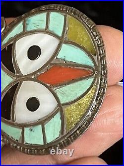 Native American Old ZUNI multi-stone Inlay Silver Pendant