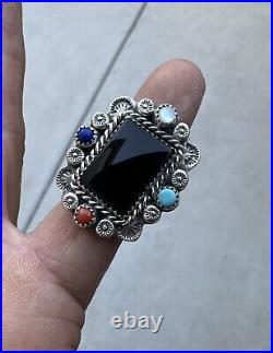 Native American Onyx Turquoise Sterling Silver Ring Navajo Zuni Hopi Jewelry