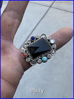 Native American Onyx Turquoise Sterling Silver Ring Navajo Zuni Hopi Jewelry